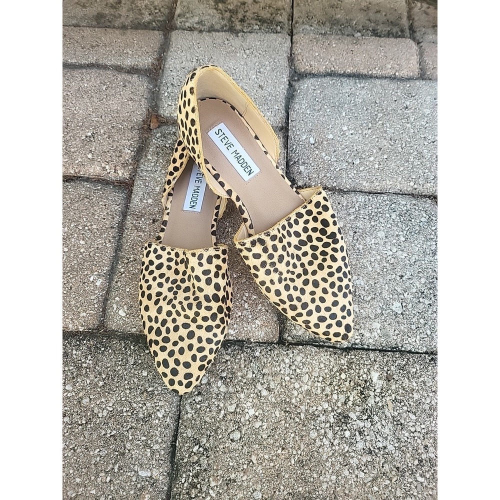 Steve Madden Woman's Leopard Print Leather Cow Hair Pointed Flats 5.6M